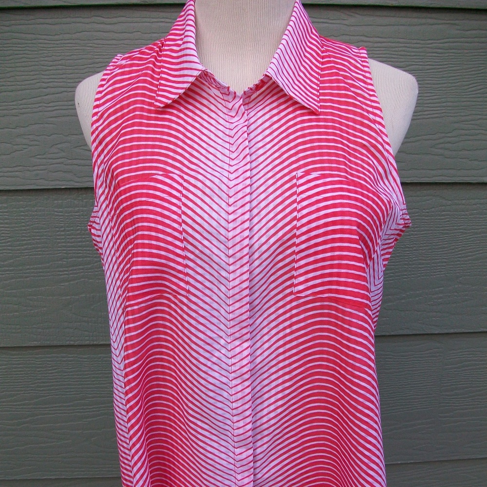 Notations Shirt Sz S Red White Wavy Striped Blouse